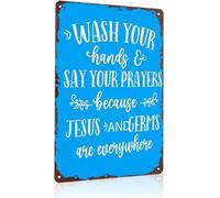 Metal Sign Wash Your Hands and Say Prayers Funny Decor 8 X 12 in