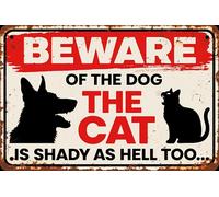 Métal Signes Attention ! Le Chien Et Le Chat sont Aussi Louches Que Possible. Rétro Plaque Affiche Ancien Décoration Poster Peinture pour Bureaux Maison Jardin S