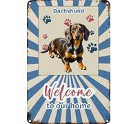 Métal Signes Teckel Bienvenue Chez Nous Décoration Poster Métallique Pas Facile À Rouiller Affiche Métal Pour Maison Cafés Salle Bain 20X30Cm