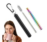 Metal Straws - Portable Retractable Drinking Kits, Folding Stainless Steel Tube with Sturdy Aluminum Case, Cleaning Brush Included Tools, Ideal for Workplace Travel Camping Outdoor Picnic