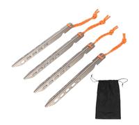 Metal Tent Stakes 4PCS | V Shape Design for Sand/Mud/Grass | Non - Corrosive Camping Stakes with Ropes | Lightweight Canopy Pegs for Outdoor Beach & Lawn