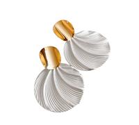 Métal texturé deux tons grandes boucles d'oreilles rondes en forme de coquillage Boucles d'oreilles géométriques Déclaration Bijoux Boucles d'oreilles élégantes Clip d'oreille