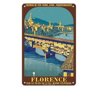 Metal Tin Sign Florence Italie Firenze Ponte Vecchio Paris Lyon Méditerranée Fleuve Arno Résistant À L'Usure Et Durable Métal Signes Rétro Signes En Étain Pour Garage Office Salle Bain 20X30Cm