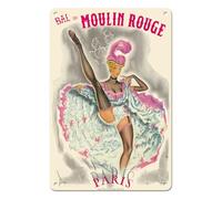 Metal Tin Sign Paris France Bal du Moulin Rouge French Cancan Danseuse Cabaret Résistant À l'usure Et Durable Signes en Étain Rétro Plaque en Tôle pour Mur Bars Jardin 20X30Cm
