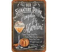 Metal Tin Sign Vintage Shabby Chic Style Pumpkin Pie Martini (Rockin' Chalk) Plaque Magazine Poster 8x12 Inche