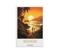 Métal Tin Sign Waikiki Hawaï Pancarte en Métal Panneau Poster Plaque Métallique Slogan Art Décor Vintage Pr Bar Café Pub 30x40cm