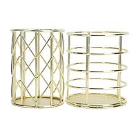 Metal Wire Makeup Brush Pencil Cup Holder Creative Hollow Grid Design Durable Iron Mesh Pen Organizer for Office Stationery and Cosmetics Storage Gold U Shaped 8.9 x 10.1cm 2Pcs