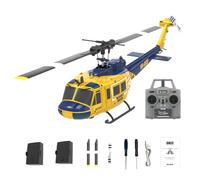 Metalakaerr C032 UH-1 Huey Hélicoptère RC à l'échelle 1/48 2,4 G 6 CH Flybarless avec positionnement du flux optique, maintien de l'altitude, capacités de cascade 3D (version RTF/jaune-bleu)