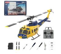 Metalakaerr C032 UH-1 Huey Hélicoptère RC à l'échelle 1/48 2,4 G 6 CH Flybarless avec positionnement du flux optique, maintien de l'altitude, capacités de cascade 3D (version RTF/jaune-bleu)