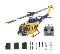 Metalakaerr C032 UH-1 Huey Hélicoptère RC à l'échelle 1/48 2,4 G 6 CH Flybarless avec positionnement du flux optique, maintien de l'altitude, capacités de cascade 3D (version RTF/jaune-bleu)