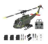 Metalakaerr C032 UH-1 Huey Hélicoptère RC à l'échelle 1/48 2,4 G 6 CH Flybarless avec positionnement du flux optique, maintien de l'altitude, capacités de cascade 3D (version RTF/vert militaire)