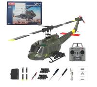 Metalakaerr C032 UH-1 Huey Hélicoptère RC à l'échelle 1/48 2,4 G 6 CH Flybarless avec positionnement du flux optique, maintien de l'altitude, capacités de cascade 3D (version RTF/vert militaire)