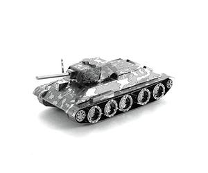 MetalEarth Char de Combat: T-34 Tank 7.44x3.96x2.97cm, Maquette 3D en métal avec 2 Feuilles, sur Carte 12x17cm, 14+