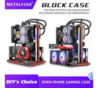 METALFISH BlockCase - boîtier à cadre ouvert en aluminium, Support de carte mère ATX/M-ATX, montage GPU, refroidisseur d'eau horizontal 240, armoire de jeu Black Case 4.0Cable