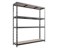 Metalkas Magnum K+ Étagère de Rangement avec 4 plaques HDF, 180 x 180 x 60 cm, Charge Max. 250 kg, étagères réglables en Hauteur, pour Charges Lourdes, en métal, Noire
