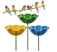 Metall Blume Garten Pfähle Vogeltränke - Handgemachte Bunte Metall Kunst Blume Pfahl mit Biene Bad & Pollinator Bewässerungsstation, wetterfest Mini Vogel Wasser Schüssel (3PC-E)