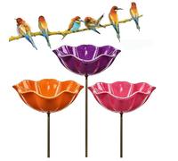 Metall Blume Garten Pfähle Vogeltränke - Handgemachte Bunte Metall Kunst Blume Pfahl mit Biene Bad & Pollinator Bewässerungsstation, wetterfest Mini Vogel Wasser Schüssel (3PC-D)