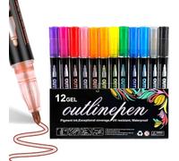 Metall-ic Lot de 12 marqueurs de contour pailletés avec effet méta-llic double ligne pour travaux manuels, projets de bricolage, cartes de Noël