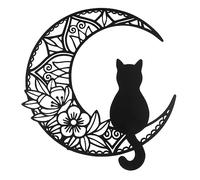 Metall Wanddeko Katze mit Mond, 33 x 30 cm Schwarze Eisen Wandkunst, Mondphasen Katze Silhouette Hängedekoration, Rostfrei & Wasserdicht, für Schlafzimmer Küche Wohnzimmer Garten Balkon
