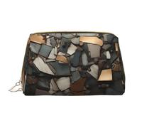 Metallic Fragments Trousse de toilette en cuir étanche avec fermeture éclair pour femme Marron, blanc, Taille unique