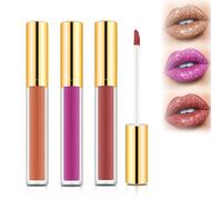 Metallic Liquid Diamond Glitter Lipstick, Diamond Glitter Lipstick Set, Metallic Lipsticks for Women, Liquid Lipstick Long Lasting Waterproof Non-stick Cup (D01+D02+D03)
