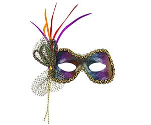 Metallic Rainbow Fidelio Eyemask with GEM, Beads, Multicolor Feathers & Decorations -
