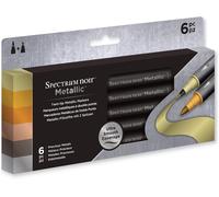 Metallic Shimmering Finish With Vivid Colour Dual-Tipped Markers - Featuring A Brush And Bullet Nib - Perfect For Black/Dark Surfaces - Pack Of 6 - Precious Metals