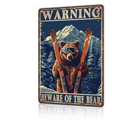 Métallique Panneau, Avertissement Concernant Les Ours À Ski Rétro : Attention Aux Ours !, Plaque Deco Metal Robuste, Décoratif Étain Mural Signe pour Collection Café Clubs, 20X30Cm