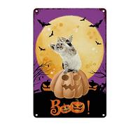 Métallique Panneau, Halloween Sorcière Chat Citrouille Bouh Nuit Effrayante, Métal Mur Affiche Décoratif, Durable Signe De Métal pour Collection Parc Café, 20X30Cm