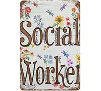 Métallique Poster Travailleuse Sociale Dragoonfly, Amoureuse des tournesols Affiche Étain Nouveauté Pancarte en Métal pour Hôtels Clubs Chambre S
