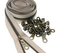 Métalliques Nylon Fermeture Éclair 9 Metres - Beige et Laiton Antique - Comprenant 25 Curseurs - pour Couture Artisanat,Vêtements,Fait Main SHUNLI