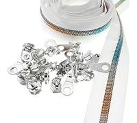 Métalliques Nylon Fermeture Éclair 9 Metres - Blanc et Coloré - Comprenant 25 Curseurs - pour Couture Artisanat,Vêtements,Fait Main SHUNLI