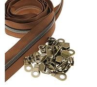 Métalliques Nylon Fermeture Éclair 9 Metres - Brun et Laiton Antique - Comprenant 25 Curseurs - pour Couture Artisanat,Vêtements,Fait Main SHUNLI