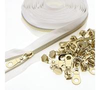 Métalliques Nylon Fermeture Éclair 9 Metres - Doré Blance - Comprenant 25 Curseurs - pour Couture Artisanat,Vêtements,Fait Main SHUNLI
