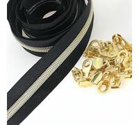 Métalliques Nylon Fermeture Éclair 9 Metres - Doré Noir - Comprenant 25 Curseurs - pour Couture Artisanat,Vêtements,Fait Main SHUNLI