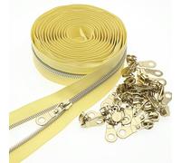 Métalliques Nylon Fermeture Éclair 9 Metres - jaune doré - Comprenant 25 Curseurs - pour Couture Artisanat,Vêtements,Fait Main SHUNLI