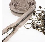 Métalliques Nylon Fermeture Éclair 9 Metres - Laiton Antique Beige - Comprenant 25 Curseurs - pour Couture Artisanat,Vêtements,Fait Main SHUNLI