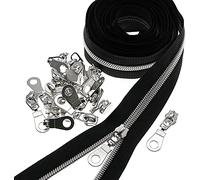 Métalliques Nylon Fermeture Éclair 9 Metres - Noir et Argent - Comprenant 25 Curseurs - pour Couture Artisanat,Vêtements,Fait Main SHUNLI