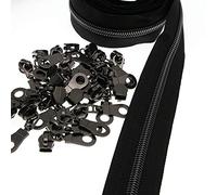 Métalliques Nylon Fermeture Éclair 9 Metres - Noir et Noir Nickel - Comprenant 25 Curseurs - pour Couture Artisanat,Vêtements,Fait Main SHUNLI