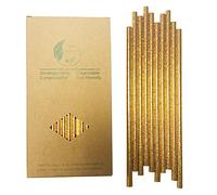 Métallisé Doré Pailles en Papier, Lot de 100 Paille Jetables pour Boisson, Cocktail, Cake Pops Sticks, Fête, Mariage, Bars et Restaurants