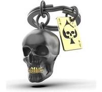 Metalmorphose Porte-clés Tête de mort et as de pique – alliage de zinc, plaqué or, noir époxy