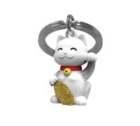 METALMORPHOSE Porte-clés Chat porte-bonheur Maneki Neko MTM226-01 alliage de zinc Blanc brillant, Or