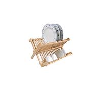 METALTEX - Égouttoir à Vaisselle en Bois - Pliable - 2 Niveaux - avec Bac d’Égouttage - Résistant à l’Eau