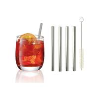 Metaltex Lot de 4 pailles courtes et droites en acier inoxydable, 12,5 cm, réutilisables