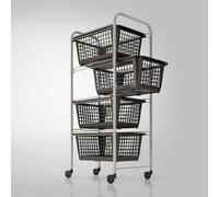 Metaltex Miami 80 ANIV - Chariot de Rangement avec 4 paniers Amovibles, Couleur Argent, Dimensions : 83 x 30 x 38 cm