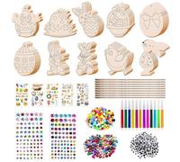 Metaparty Ornements en Bois de Pâques, 60PCS Pendentif de Pâques en Bois à Peindre, DIY Artisanat de Pâques en Bois, Artisanal Enfants pour Pâques Printemps Décorations (B)
