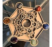 Metatron - Grille en bois 3D pour énergie de guérison du métatron avec 7 pierres de cristal rugueuses des sept chakras - Kit de grille d'énergie pour la méditation et l'équilibre des chakras - 24,9 x