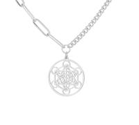Metatrons Collier avec pendentif cube pour hommes et femmes, en acier inoxydable, style géométrique, sceau de l'archange, guérison spirituelle, bijoux talisman, taille unique, Acier inoxydable, Pas de