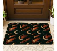 Meteor Paillasson de bienvenue céleste mystique lune étoile automne vert foncé lavable profil bas décoration extérieure pour porte d'entrée, terrasse 73,6 x 43,2 cm