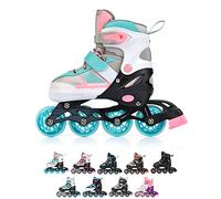 Meteor Patins à roulettes en Ligne pour Enfants, Jeunes et Adultes - Idéal pour Les garçons et Les Filles - Taille réglable (ROX Light Blue/Pink, L)